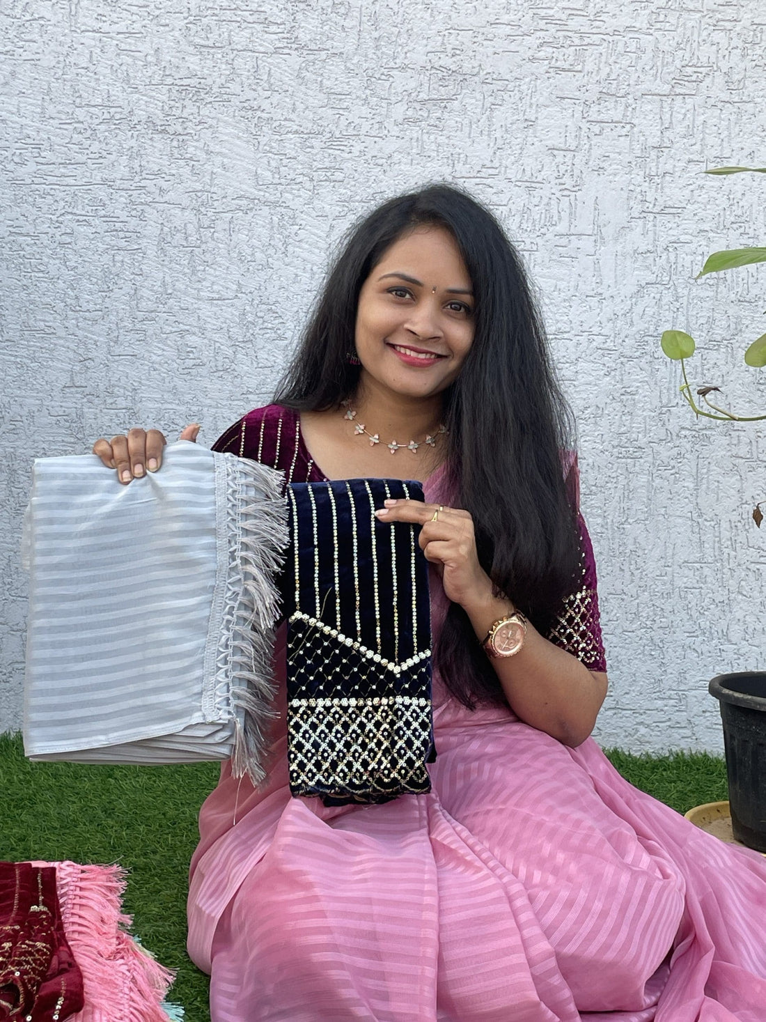 Plain Georgette with velvet blouse