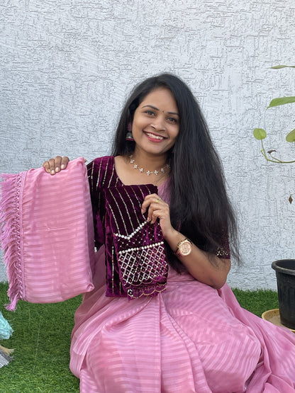 Plain Georgette with velvet blouse