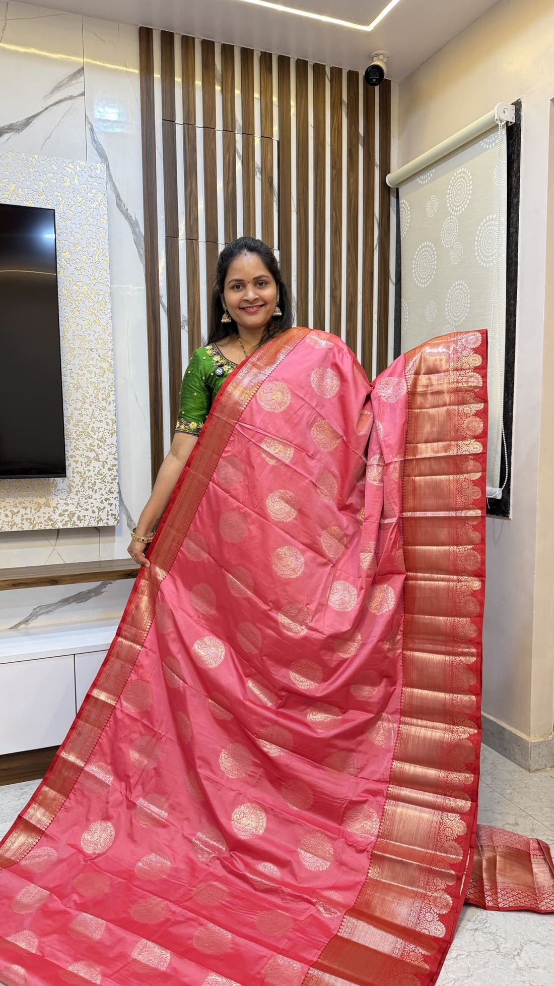Pink pastel Banarasi saree with Red border