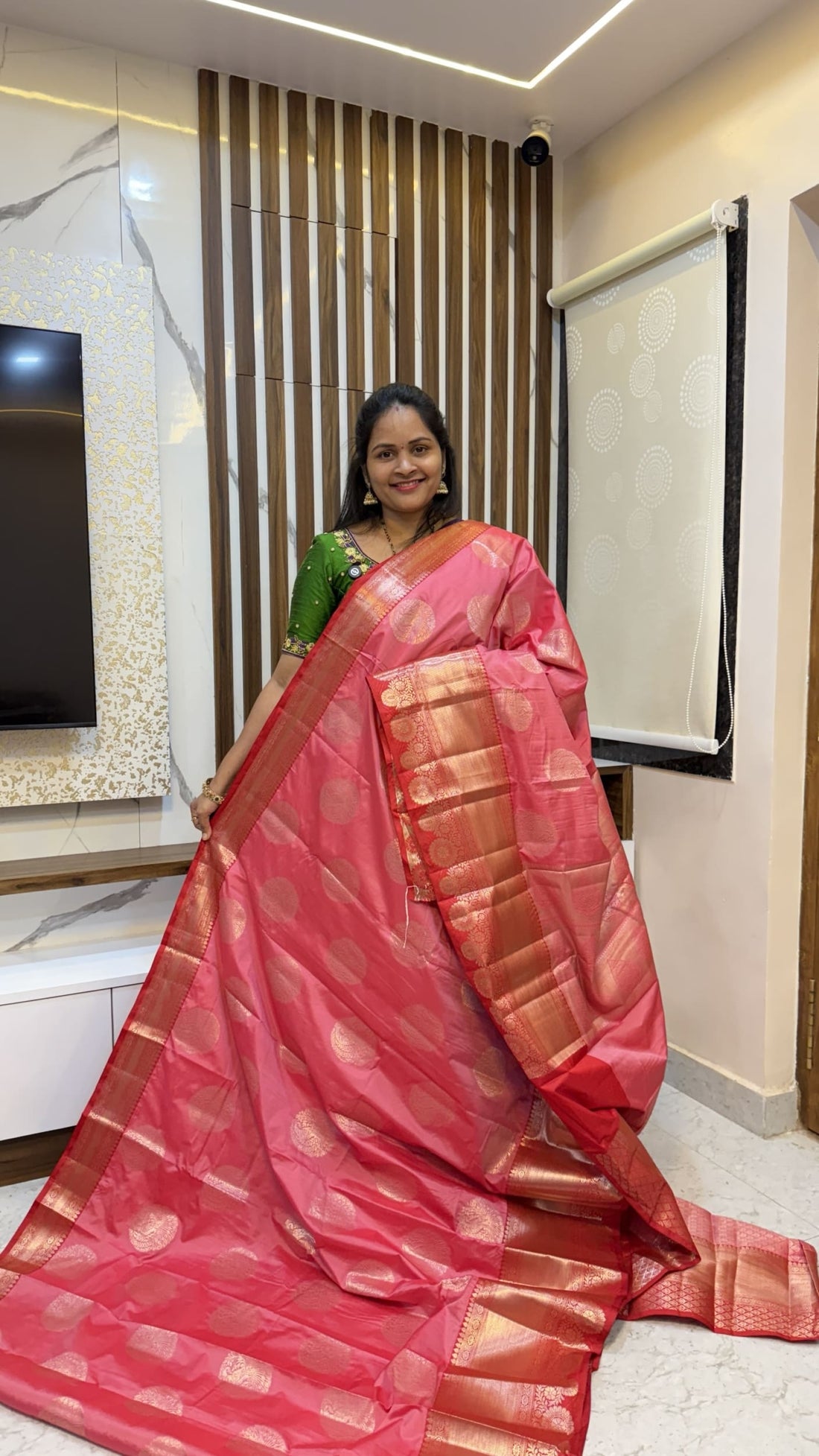Pink pastel Banarasi saree with Red border