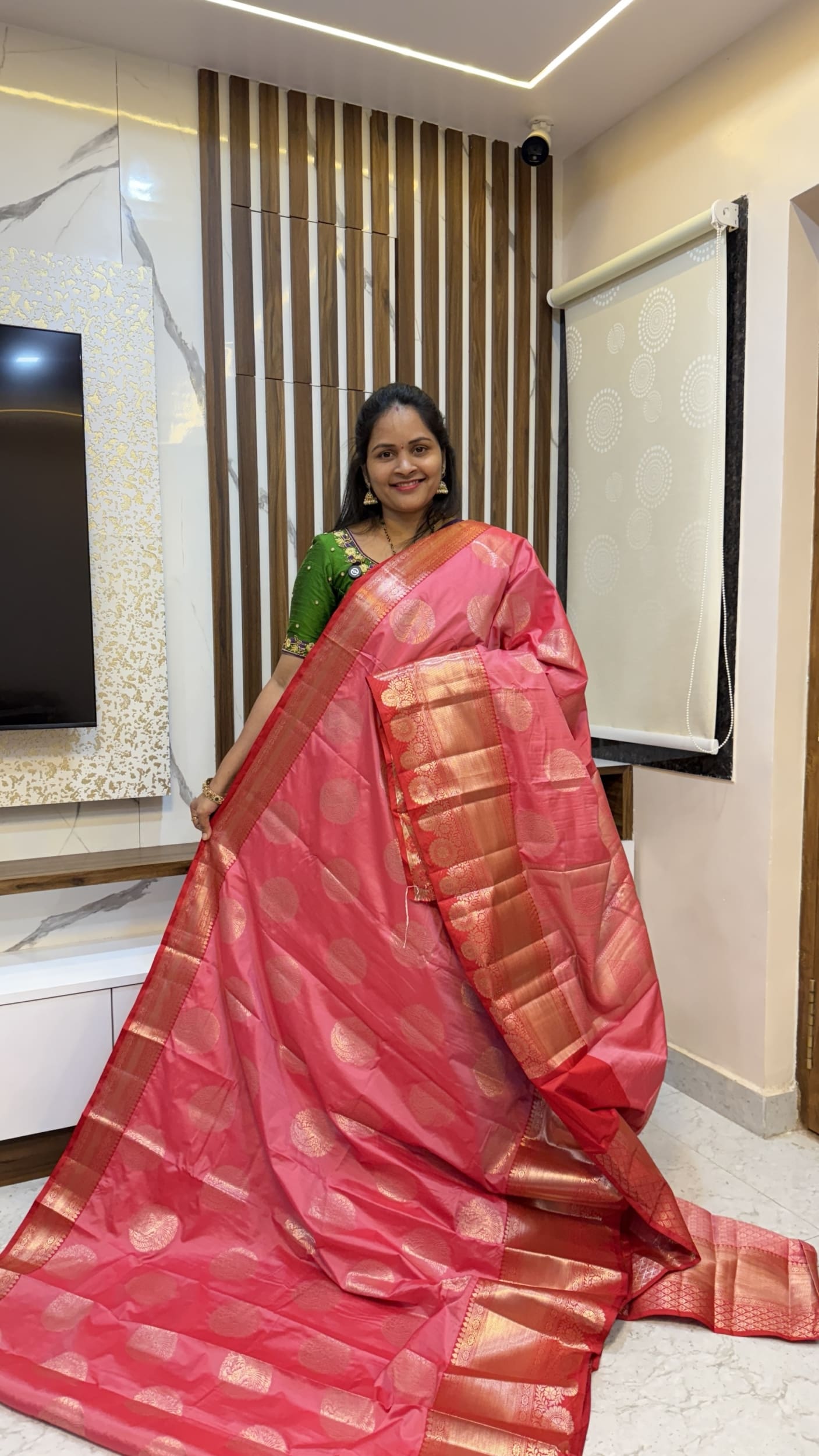 Pink pastel Banarasi saree with Red border