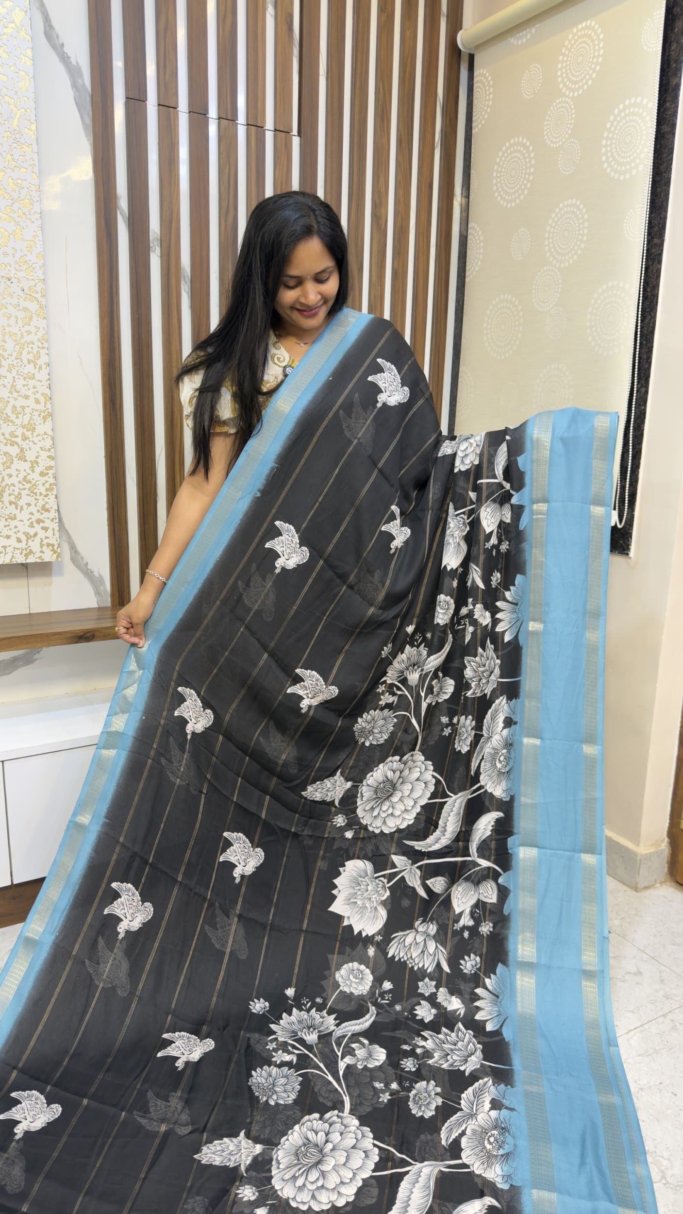 Black sarees with Contarst blouses