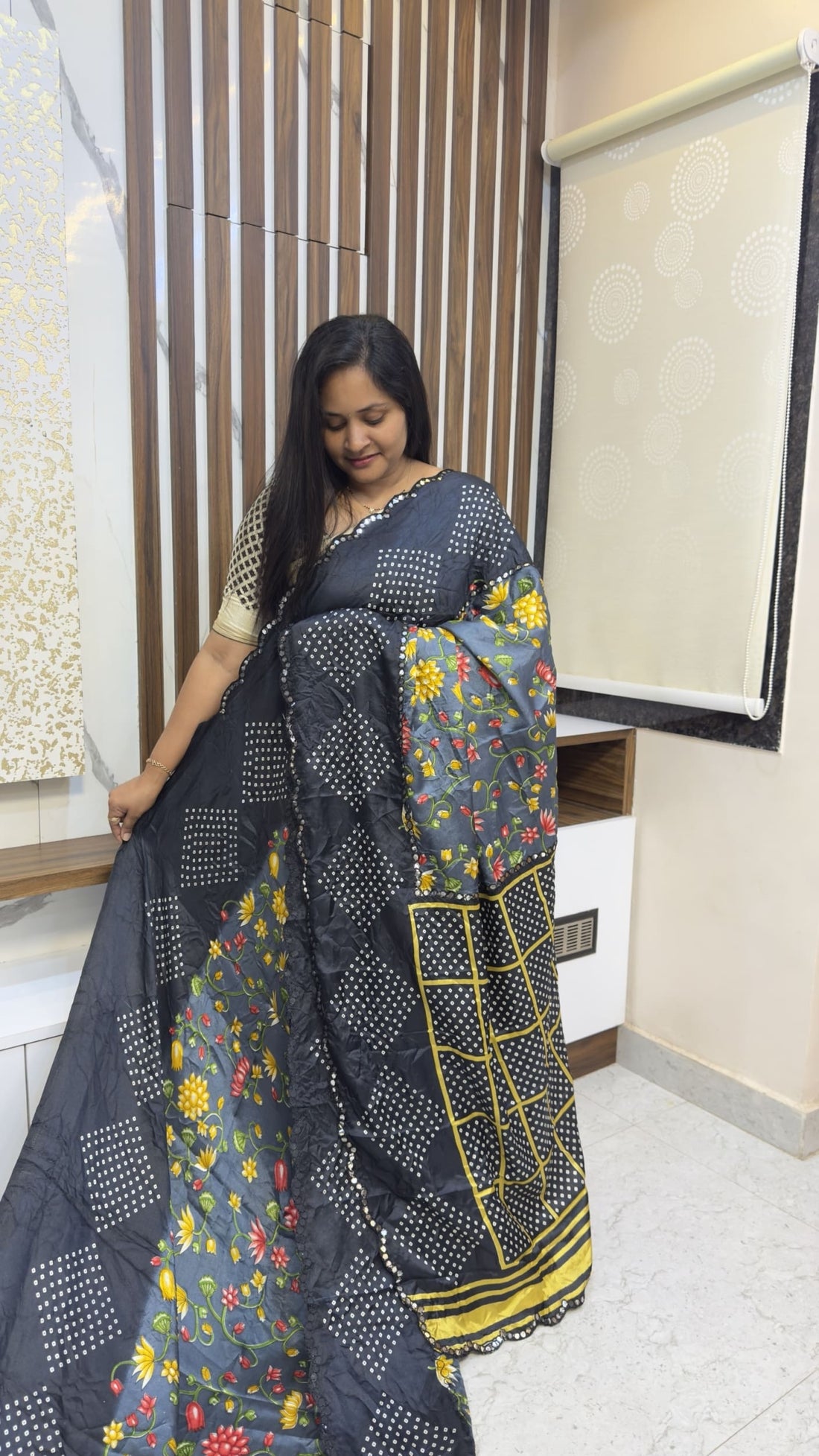 Black satin crush sarees