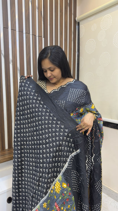 Black satin crush sarees