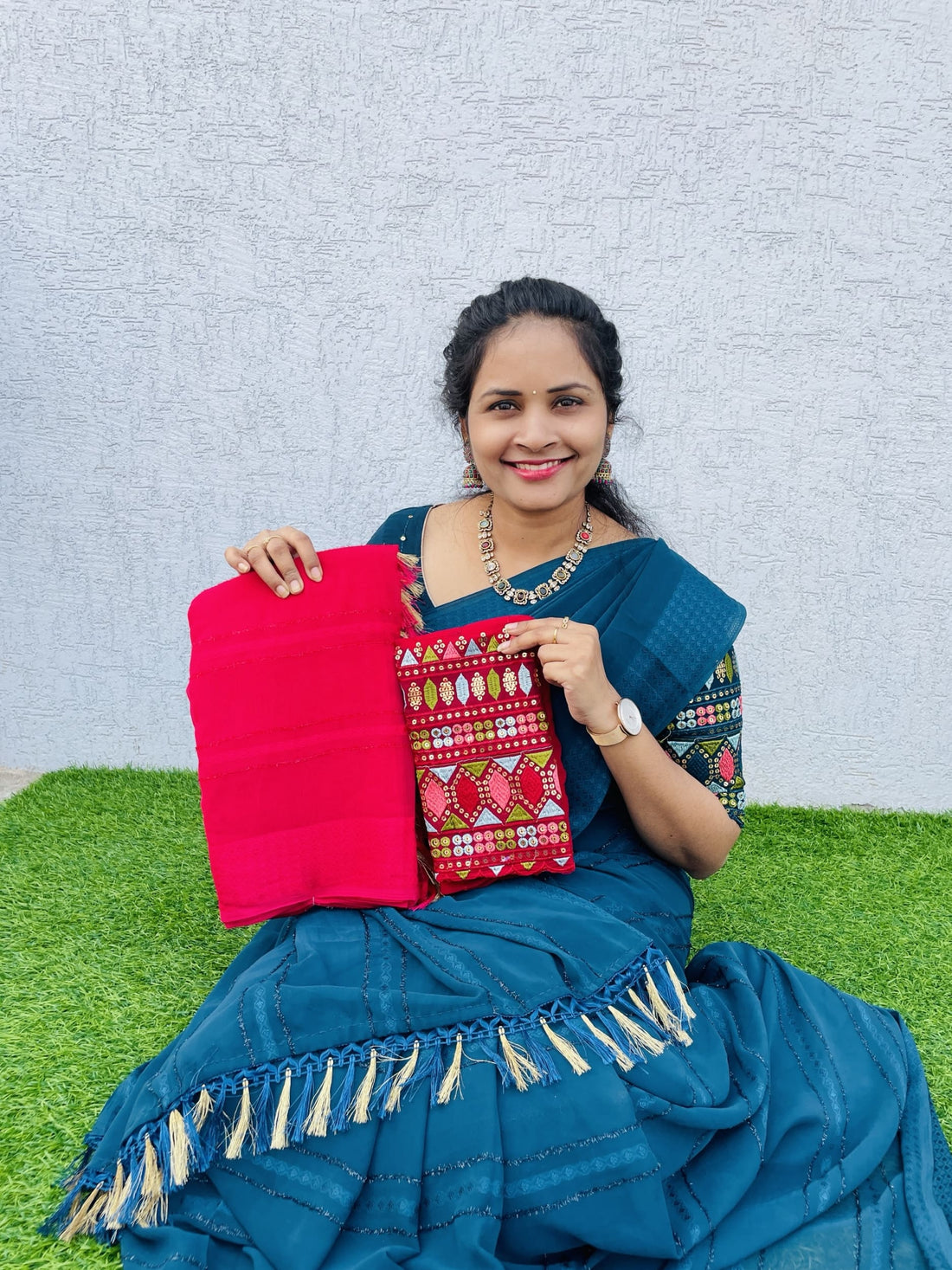 Plain Saree withembroidery work blouse