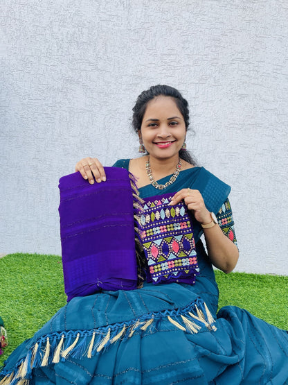 Plain Saree withembroidery work blouse