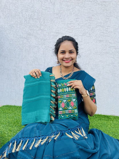 Plain Saree withembroidery work blouse