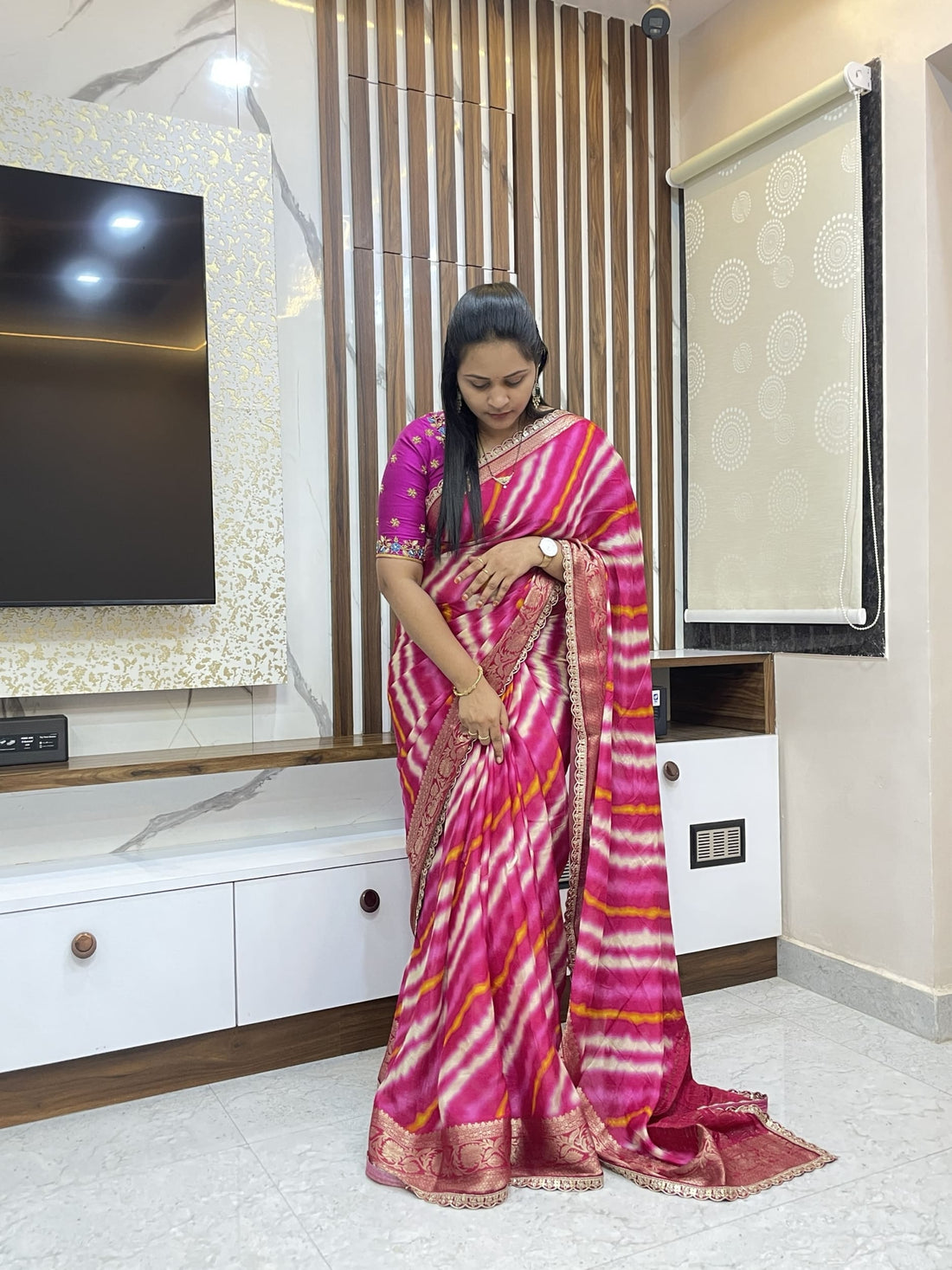 Premium Leheriya design and shibori Saree