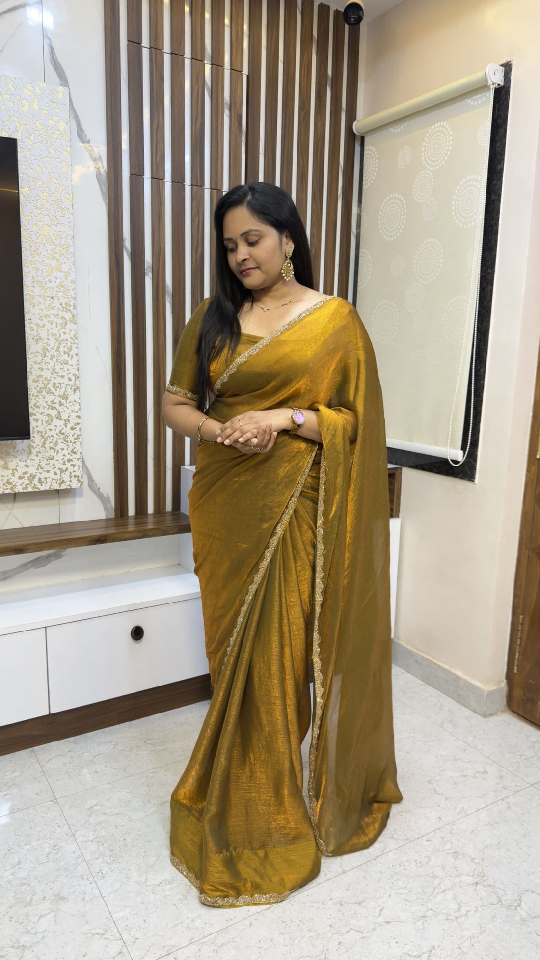 Golden Fendy Silk Saree