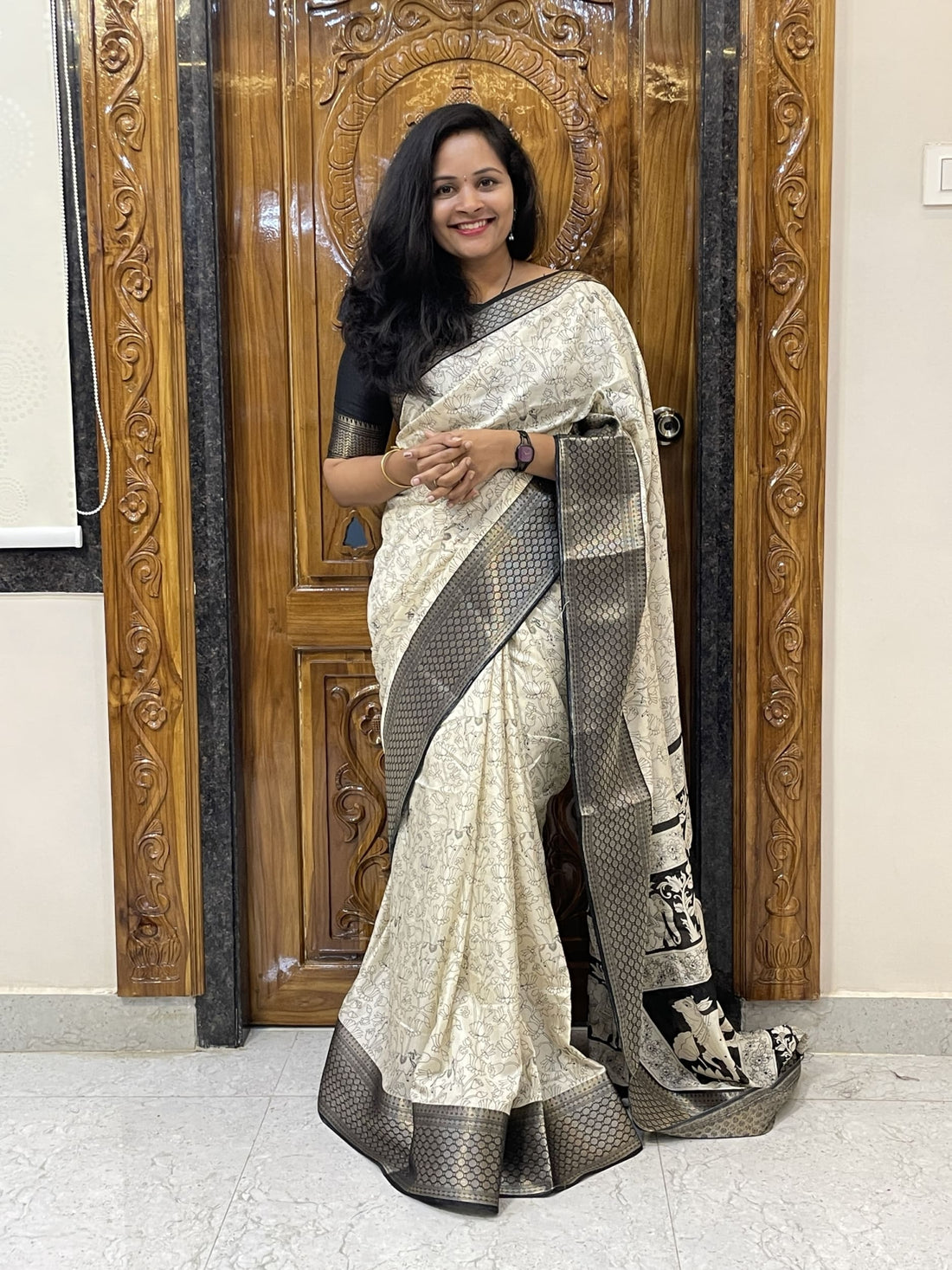 Pichwai design Dola silk saree