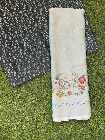 chiffon Sarees with contrast blouse