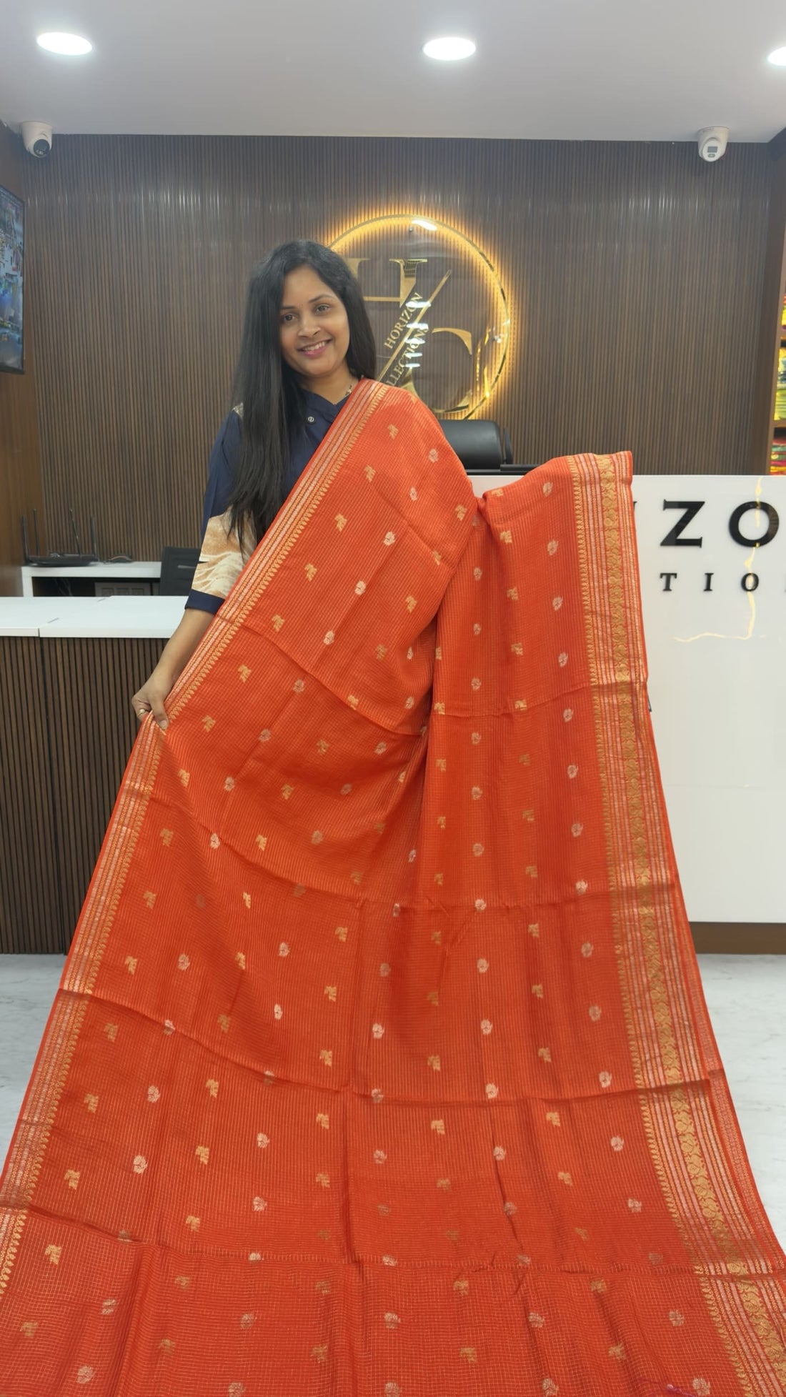 Orange Special Traditional Chexs saree