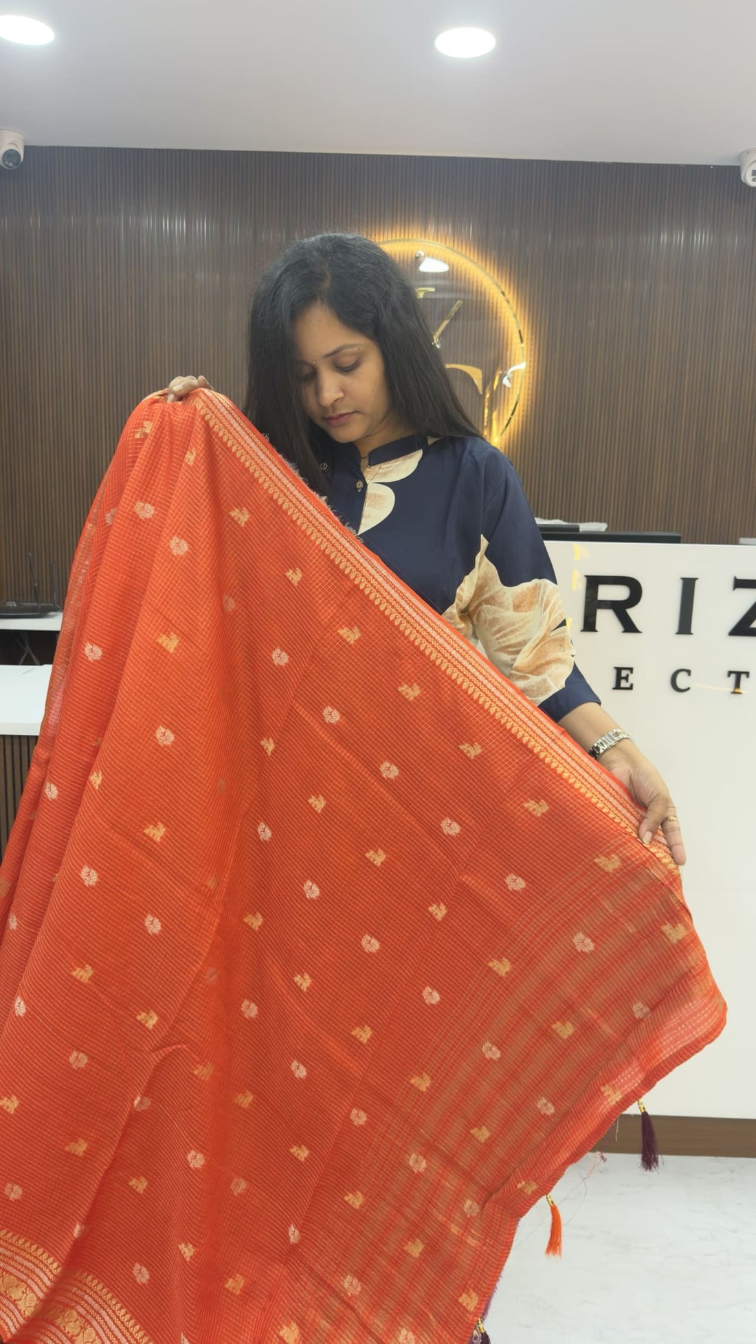 Orange Special Traditional Chexs saree