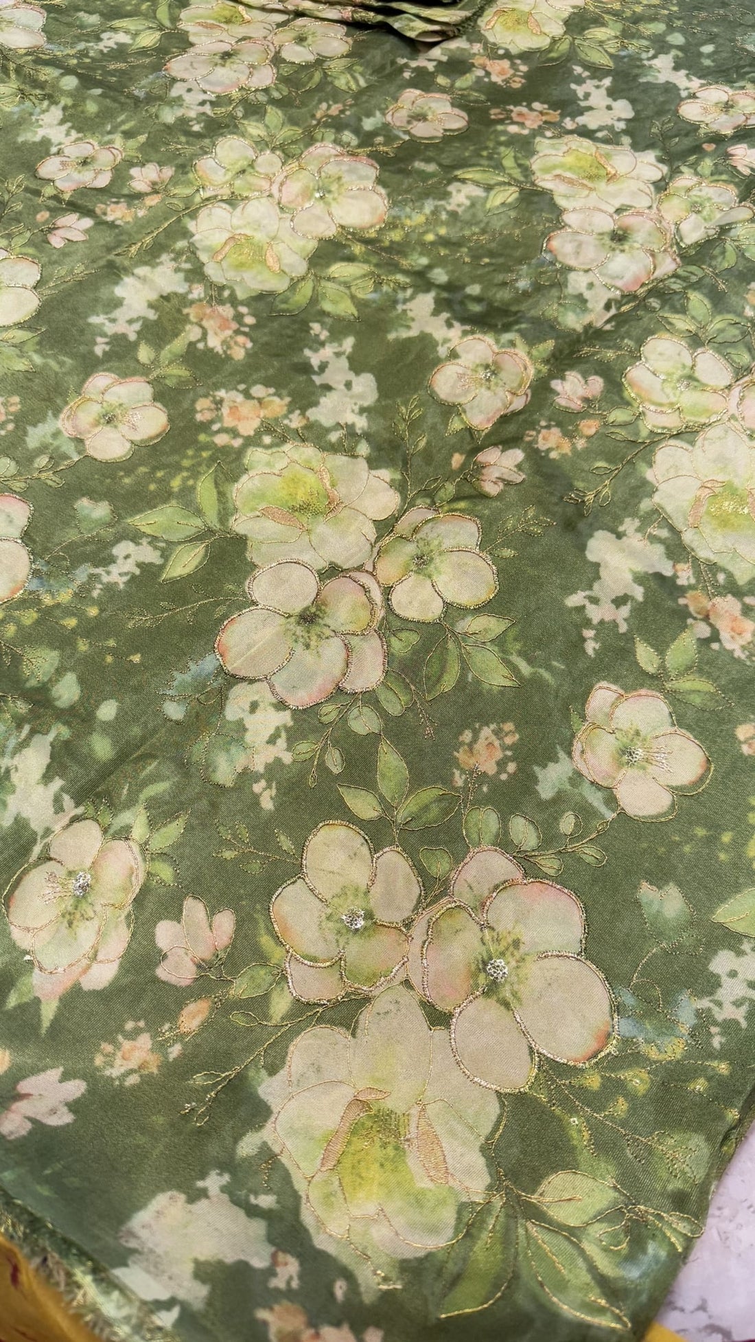 Green floral blouse