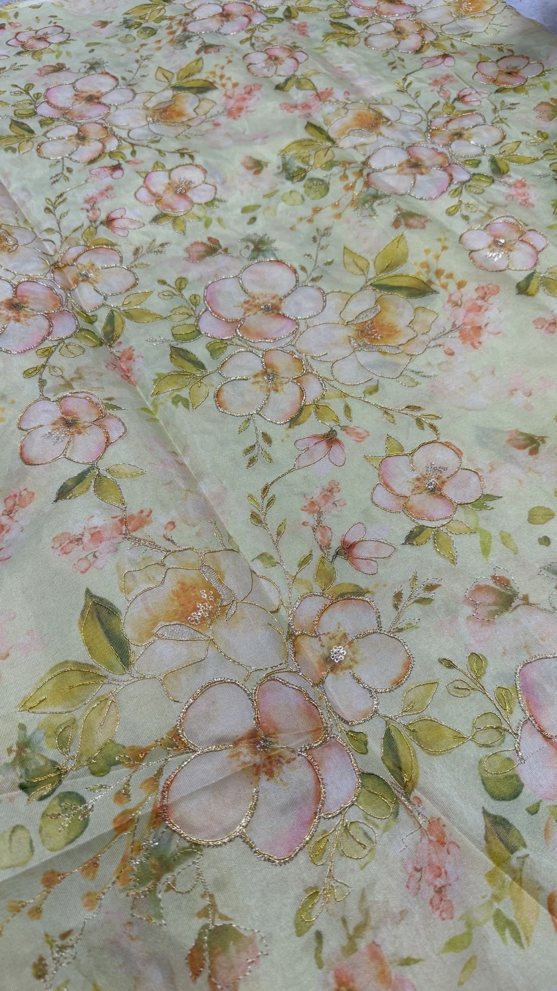 Cream Blouse with green florals