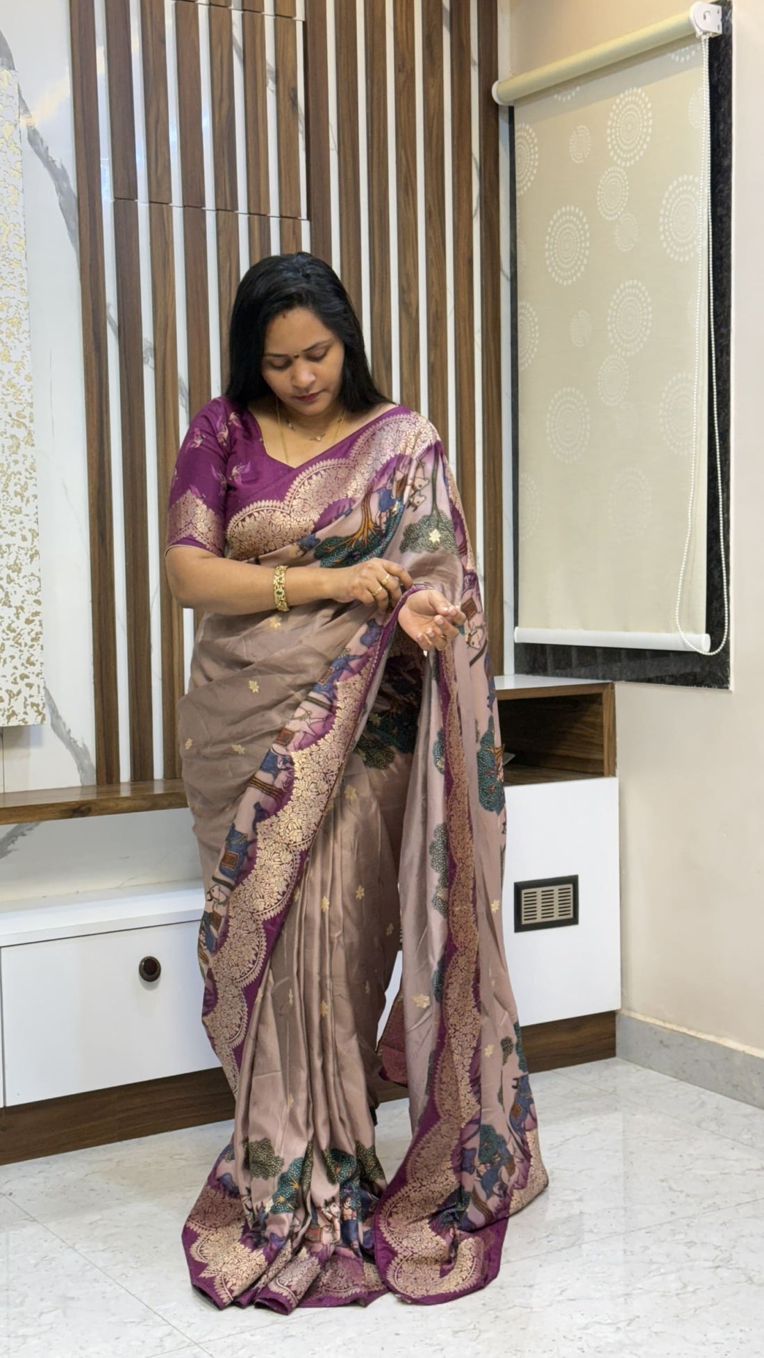 Pichwai Design Munga Banarasi Saree