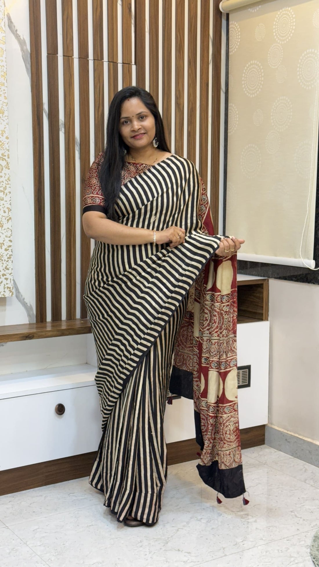 Ajrakh Modal Silk Saree