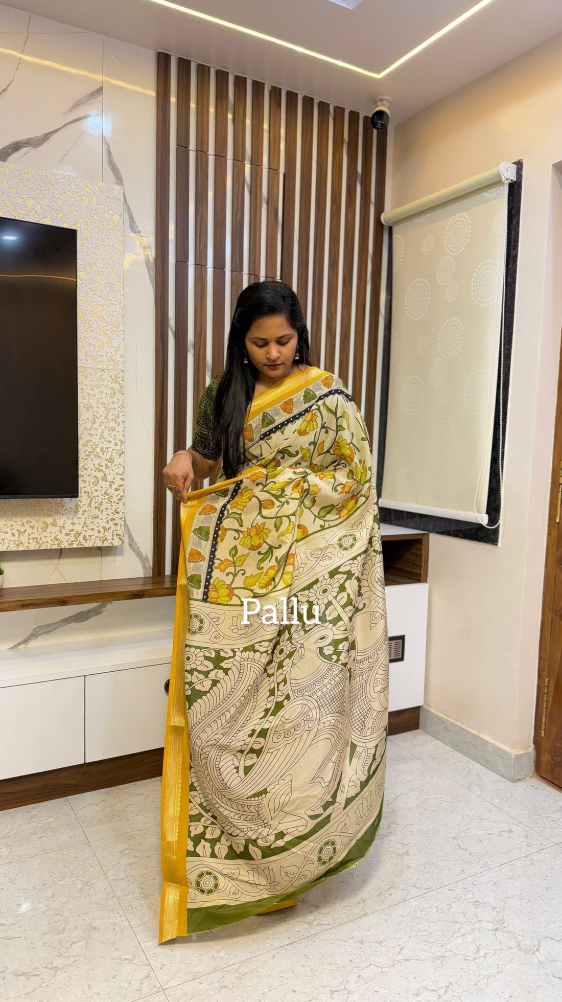Mustard Kalamkari Inspired Saree