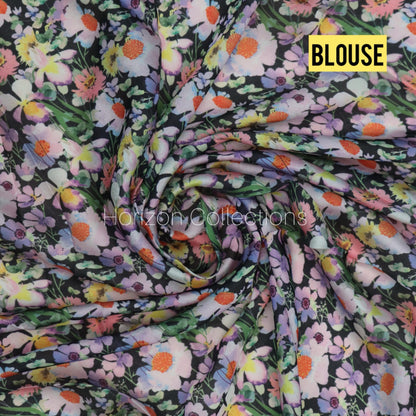 Floral Black DreamySatin Saree