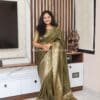 Semi Kanchi Banarasi Green Saree