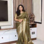 Semi Kanchi Banarasi Green Saree