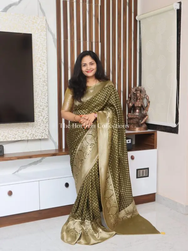 Semi Kanchi Banarasi Green Saree