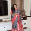 Dola Shibori Checks Saree with Contrast Floral Borders