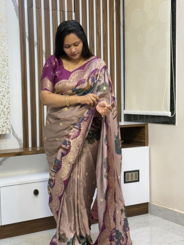 Pichwai Design Munga Banarasi Saree