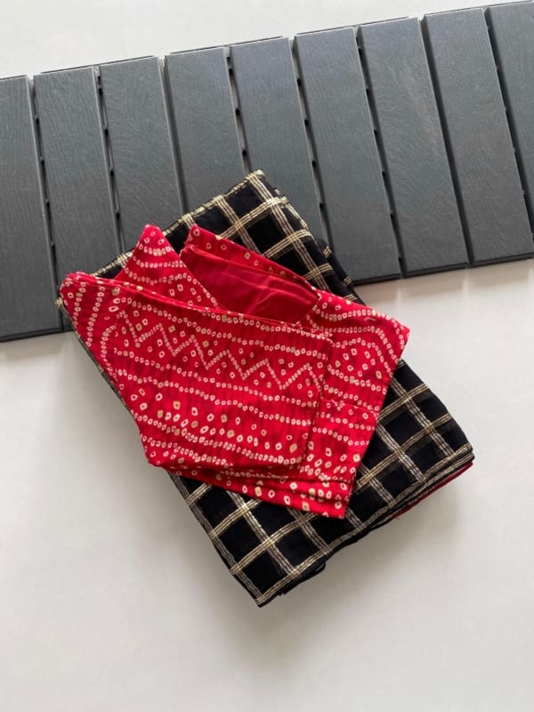 Red and Black Bandini Saree