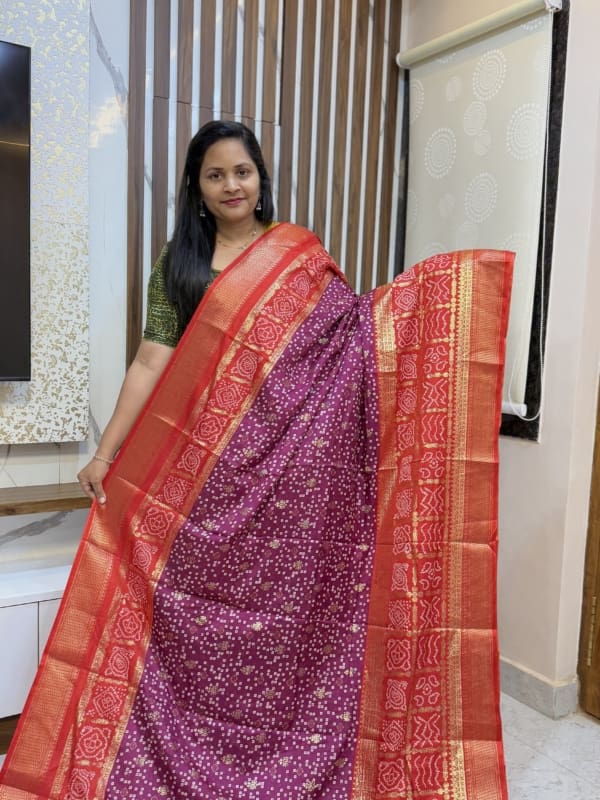 Bandhini Red border Sarees
