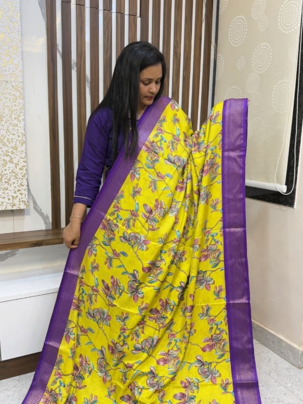 Yellow Colour floral saree