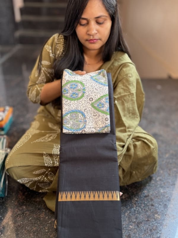 Mangalgiri Cotton Sarees with Kalamkari blouses