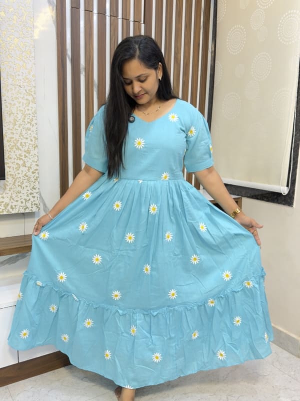 Sunflower design cotton frock