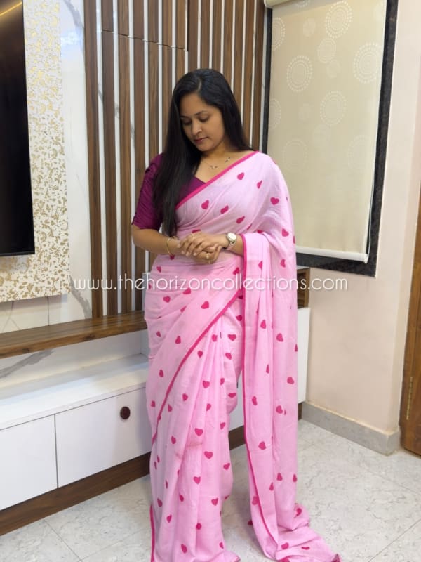 Hearts Mull Cotton Saree
