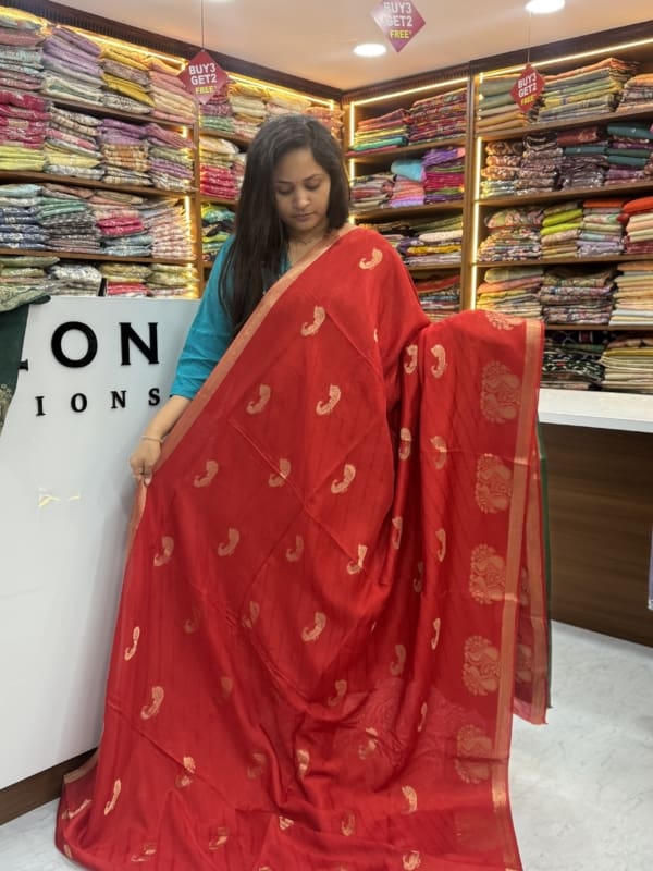 Red Jute Banarasi Saree